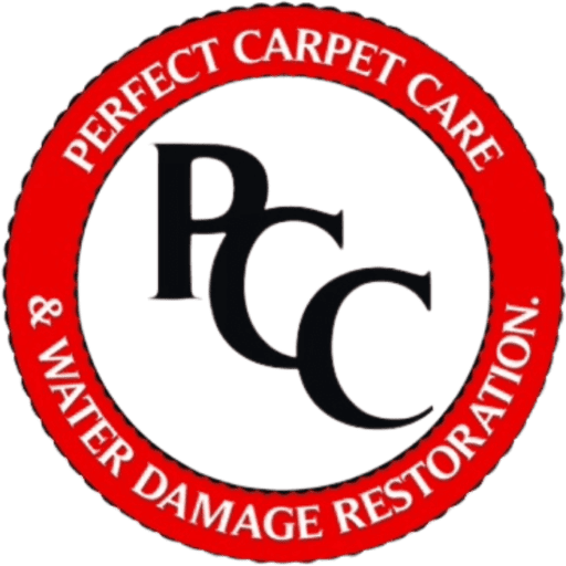 Logo of Perfect Carpet Care & Water Damage Restoration featuring the initials PCC in black, encircled by a red ring with the company name inscribed in white.